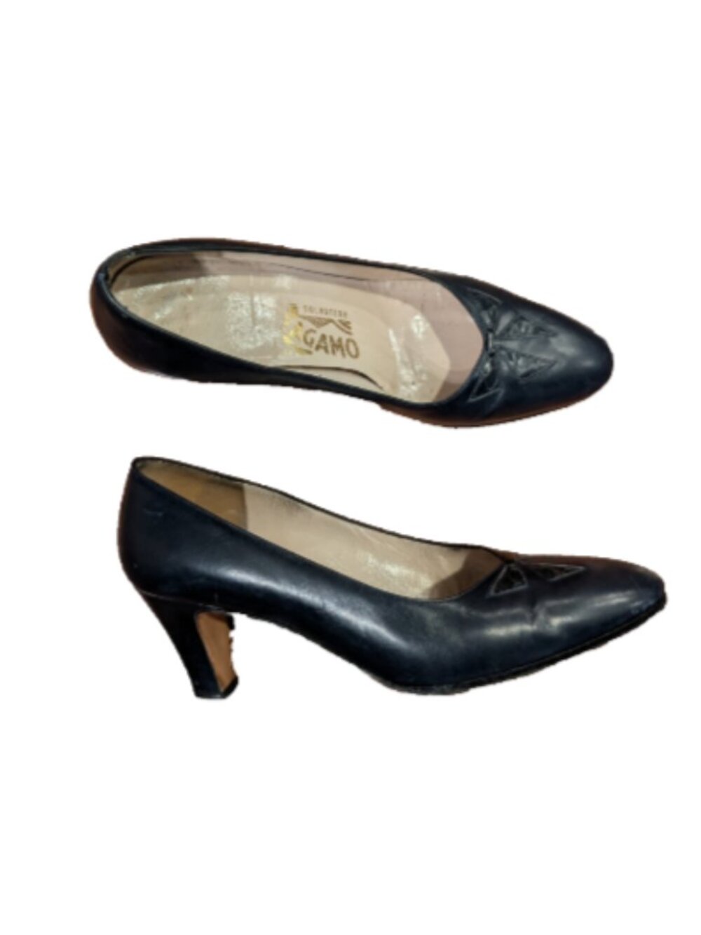 Vtg Salvatore Ferragamo Black Leather Mid Heel Pointed Pumps Shoes Women Size 4B